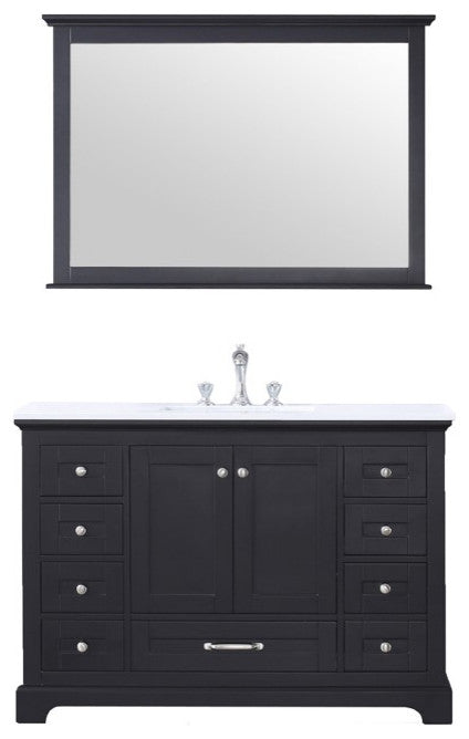 Dukes 48" Espresso Single Square Sink Vanity with Quartz Top, With Mirror