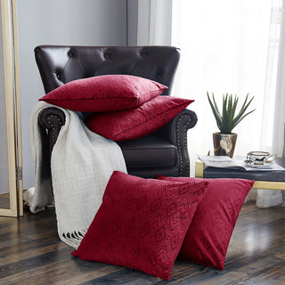 IKAT Velvet Pillow Shell Sets, Garnet, 4 Piece 20" X 20"