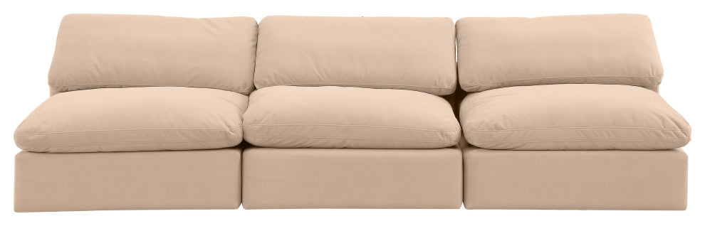 Comfy Upholstered Modular Sofa, Beige, 3-Piece: 3 Armless Chair, Velvet