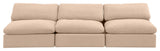 Comfy Upholstered Modular Sofa, Beige, 3-Piece: 3 Armless Chair, Velvet