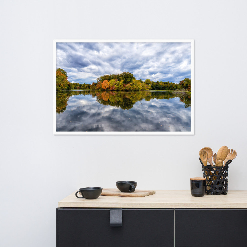 Autumn Reflections Rural Landscape Framed Photo Paper Wall Art Prints, White, 24" X 36"