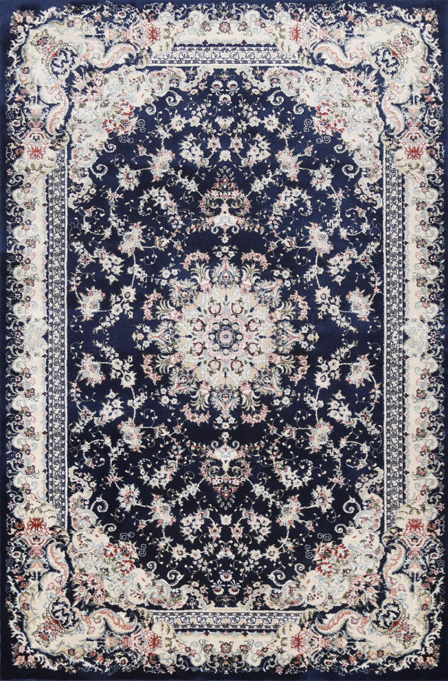 Navy Blue Floral Medallion Transitional Turkish Rug Oriental Carpet 7x10