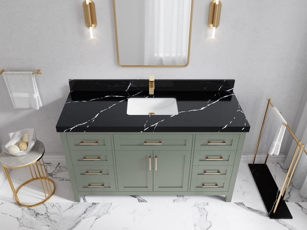 Cambridge 60" Single Bathroom Vanity in Evergreen 2" Calacatta Black