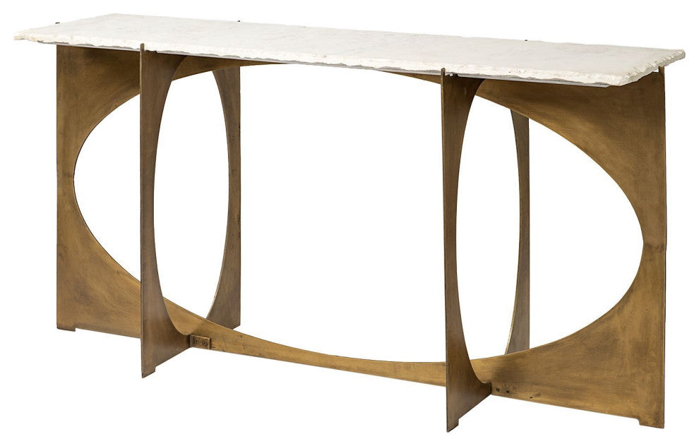 Reinhold IV White Marble Top w/ Gold Iron Base Console Table
