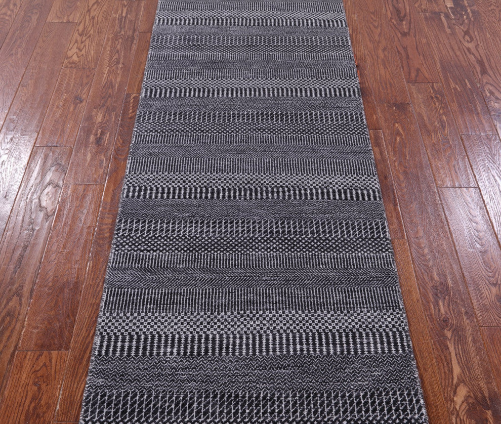2' 7" X 10' 2" Hand Knotted Savannah Grass Wool and Silk Runner Rug Q11964