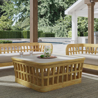 Monhegan Outdoor Teak and Marble Coffee Table