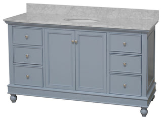 Bella 60" Bathroom Vanity, Powder Blue, Carrara Marble, Single Vanity