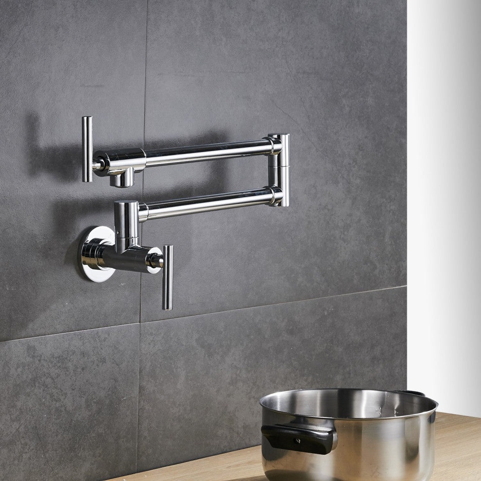 Wellfor Brass Pot Filler Faucet Folding Double Joint Swing Arm, Chrome