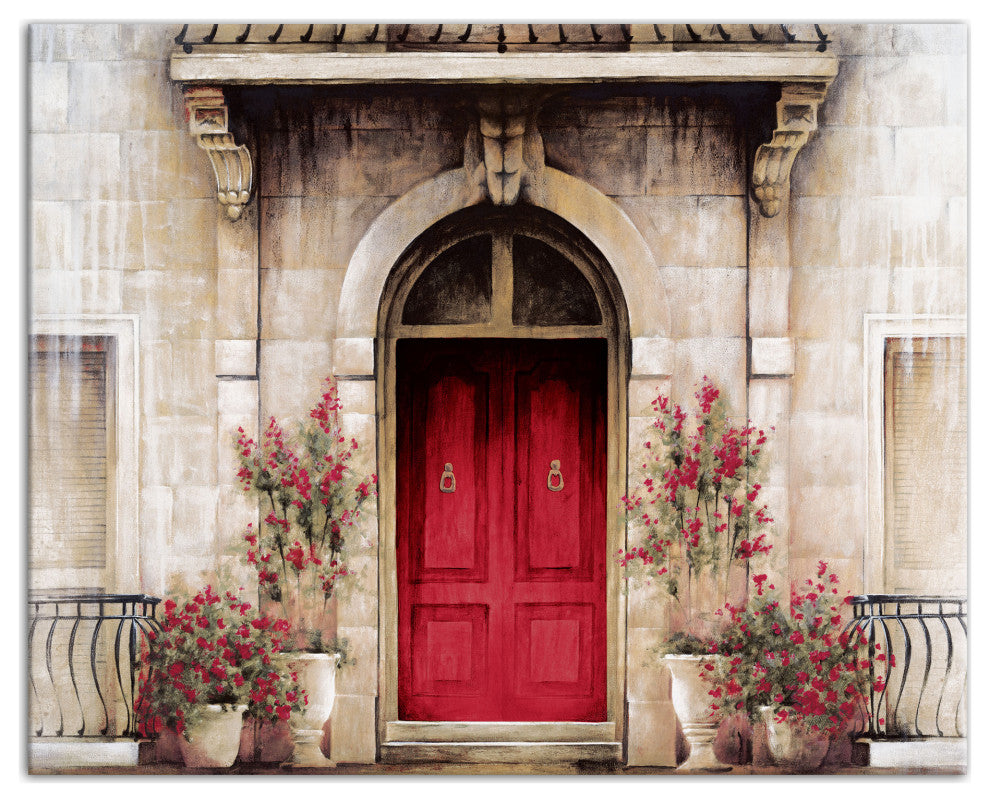 Red Door Tuscan Scene 1 16"x20" Canvas Wall Art