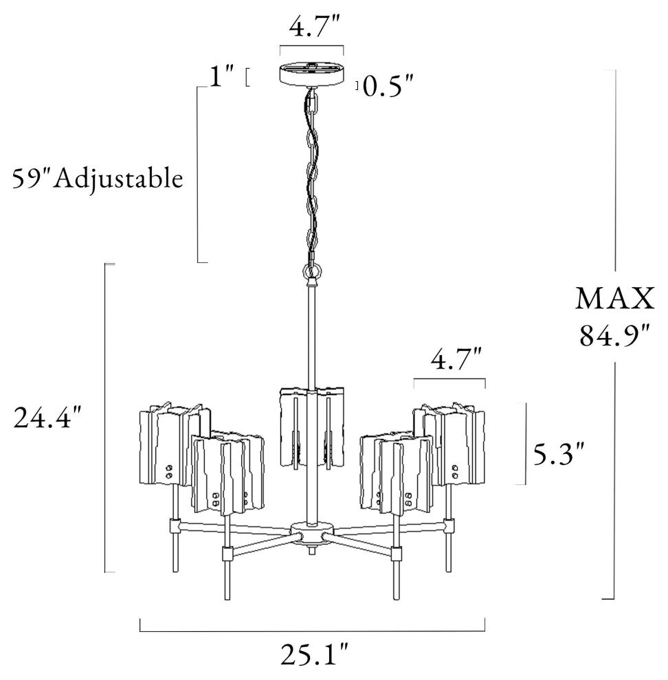 LNC Tucana 5-Light Matte Black and Polished Gold Modern/Contemporary Chandelier
