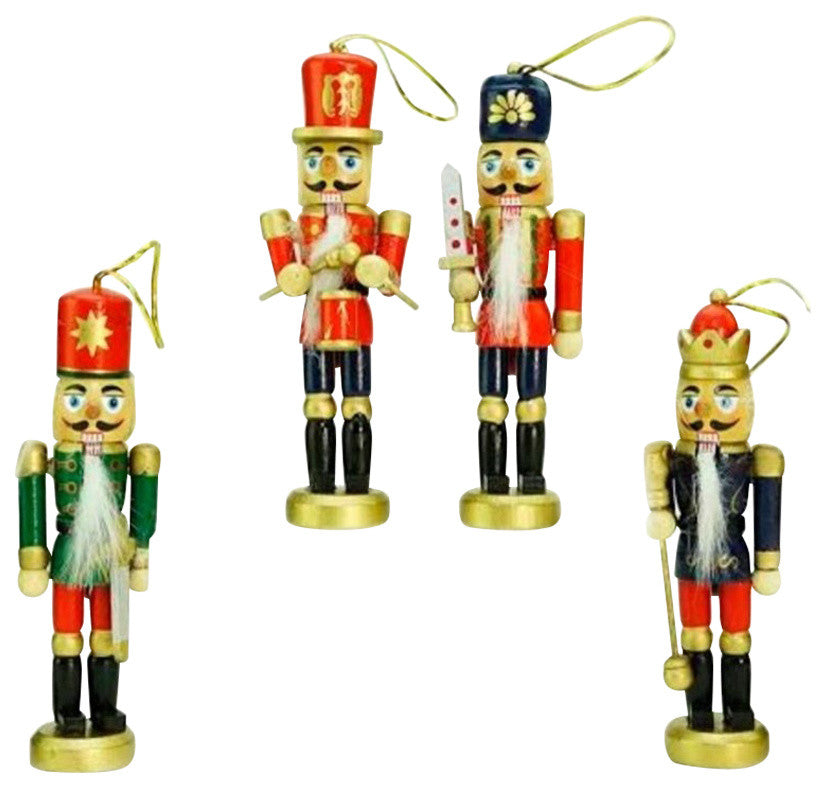 Wooden Christmas Nutcracker Ornaments, 4-Piece Set