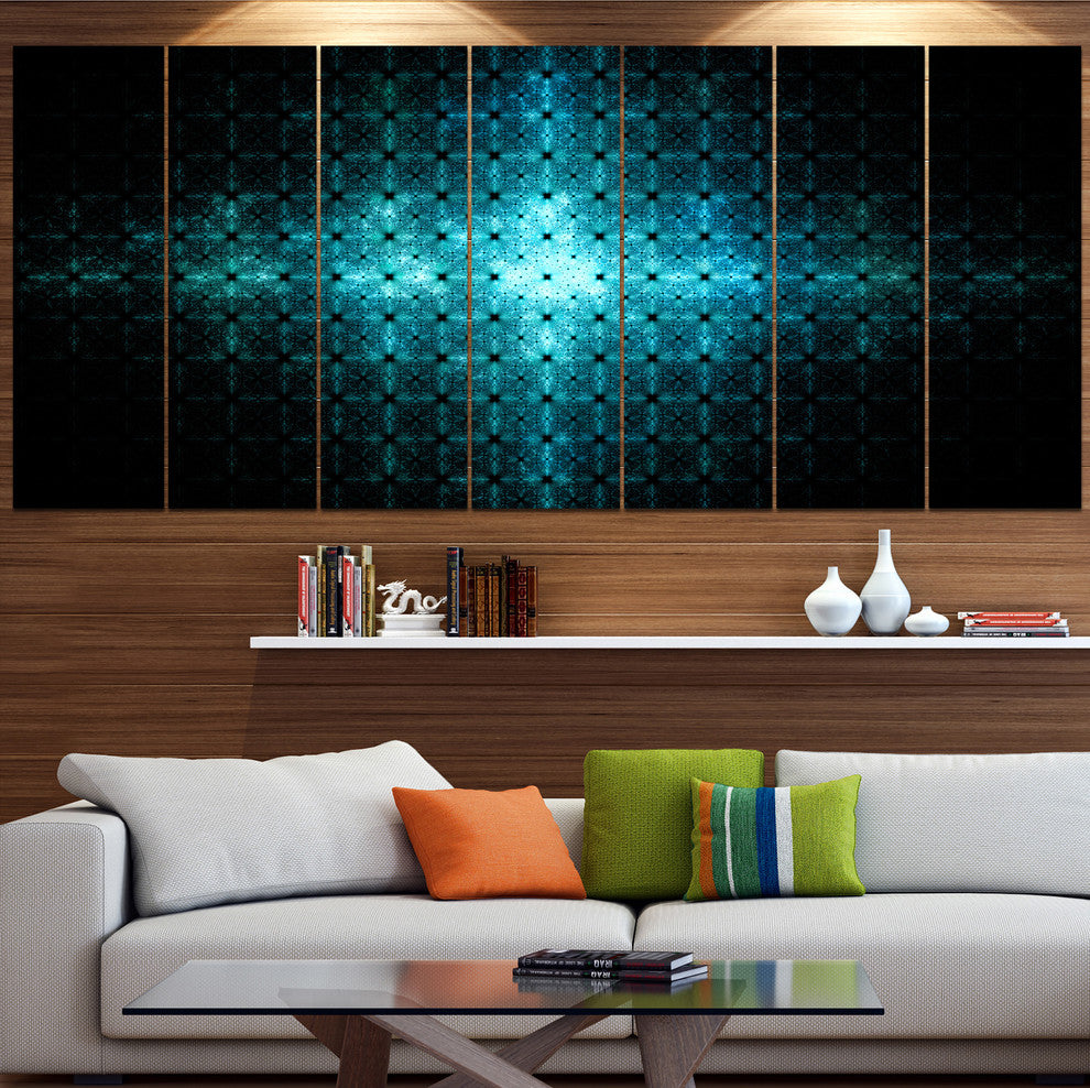 Blue Flash of Light on Radar, Abstract Wall Art Canvas, 83"x32", 7 Panels