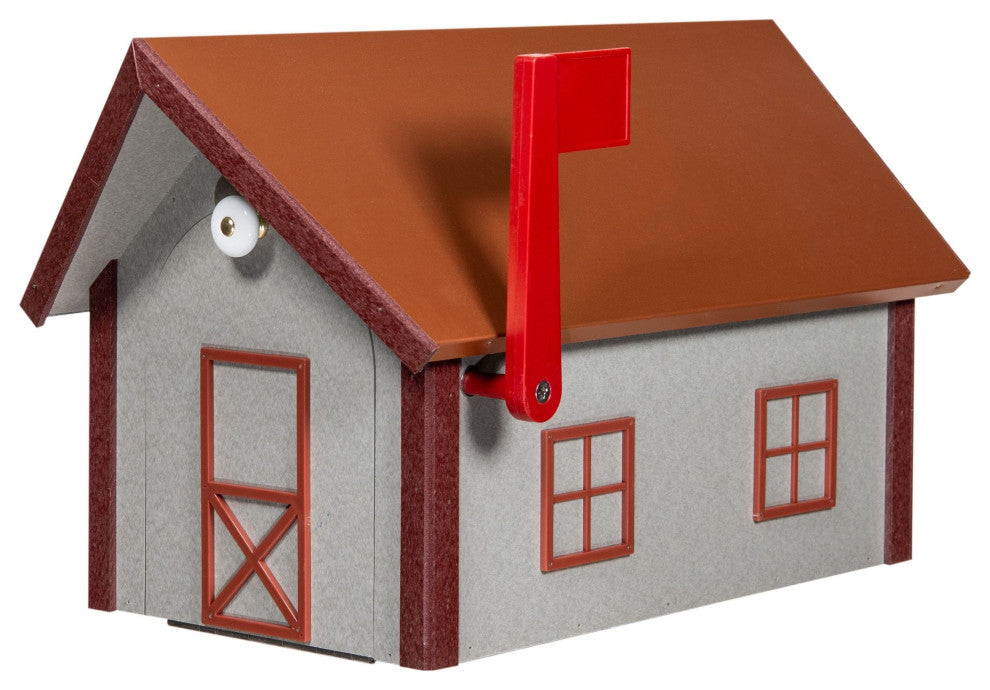 Deluxe Mailbox, Light Gray & Cherrywood, Penny Copper Roof, Poly Lumber