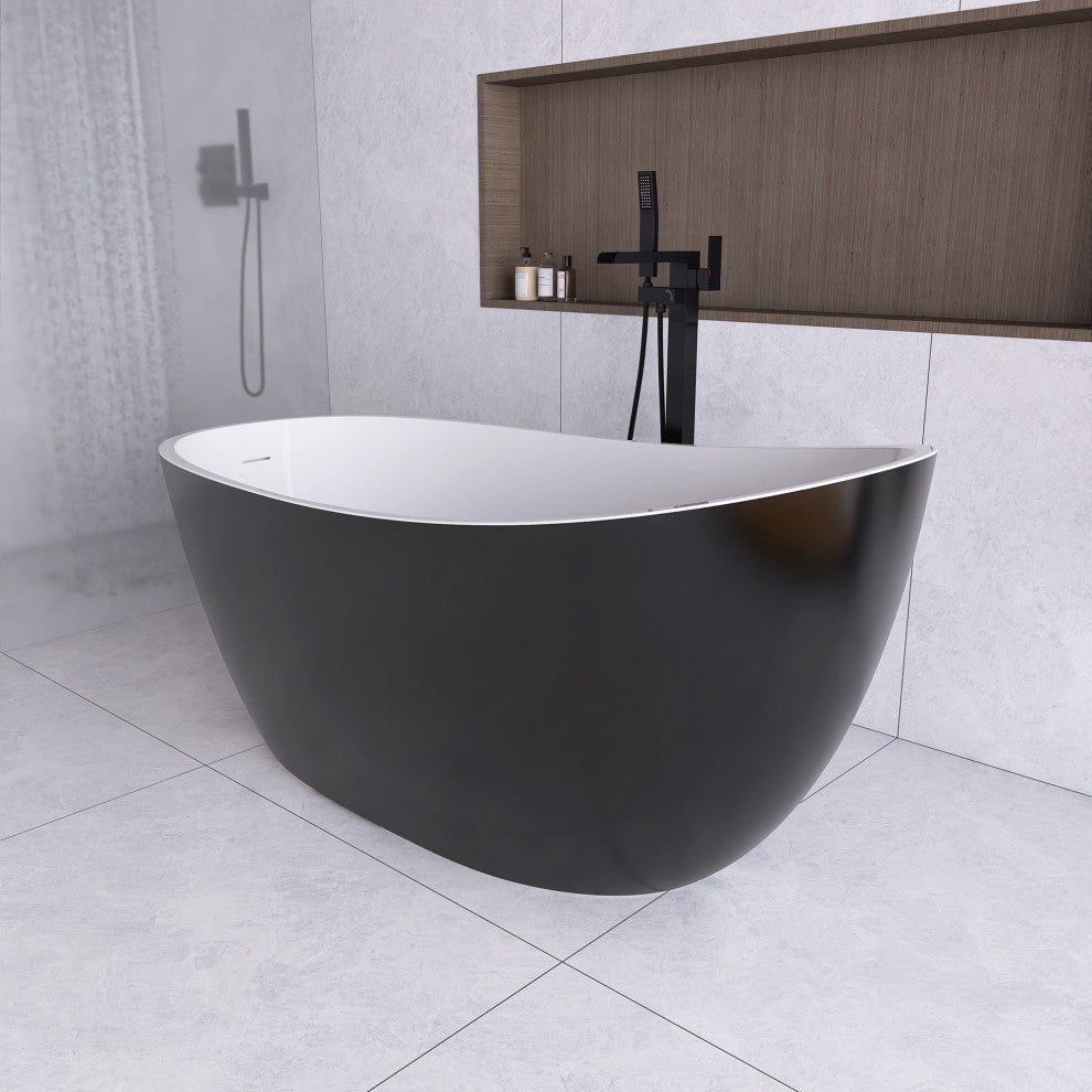 Acrylic Slipper Freestanding Flatbottom Soaking Bathtub, Black, 59"29"
