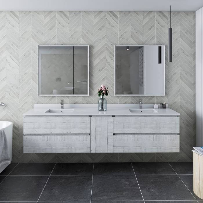 Fresca Formosa Modern 82" Rustic White Wall Hung Double Sink Bathroom Cabinet