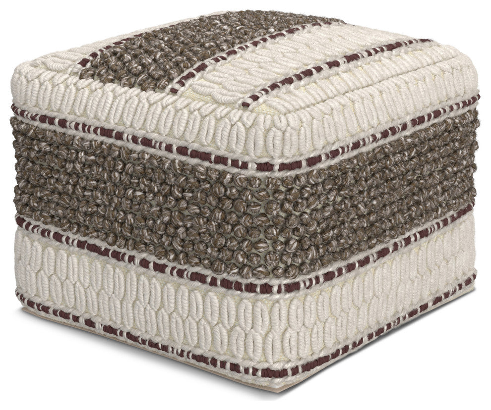 Grady Square Pouf, Earth Tone Brown Handloom Woven