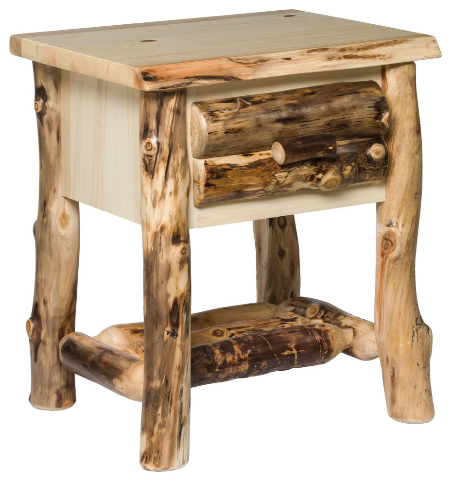 Rustic Aspen Log 1-Drawer Nightstand