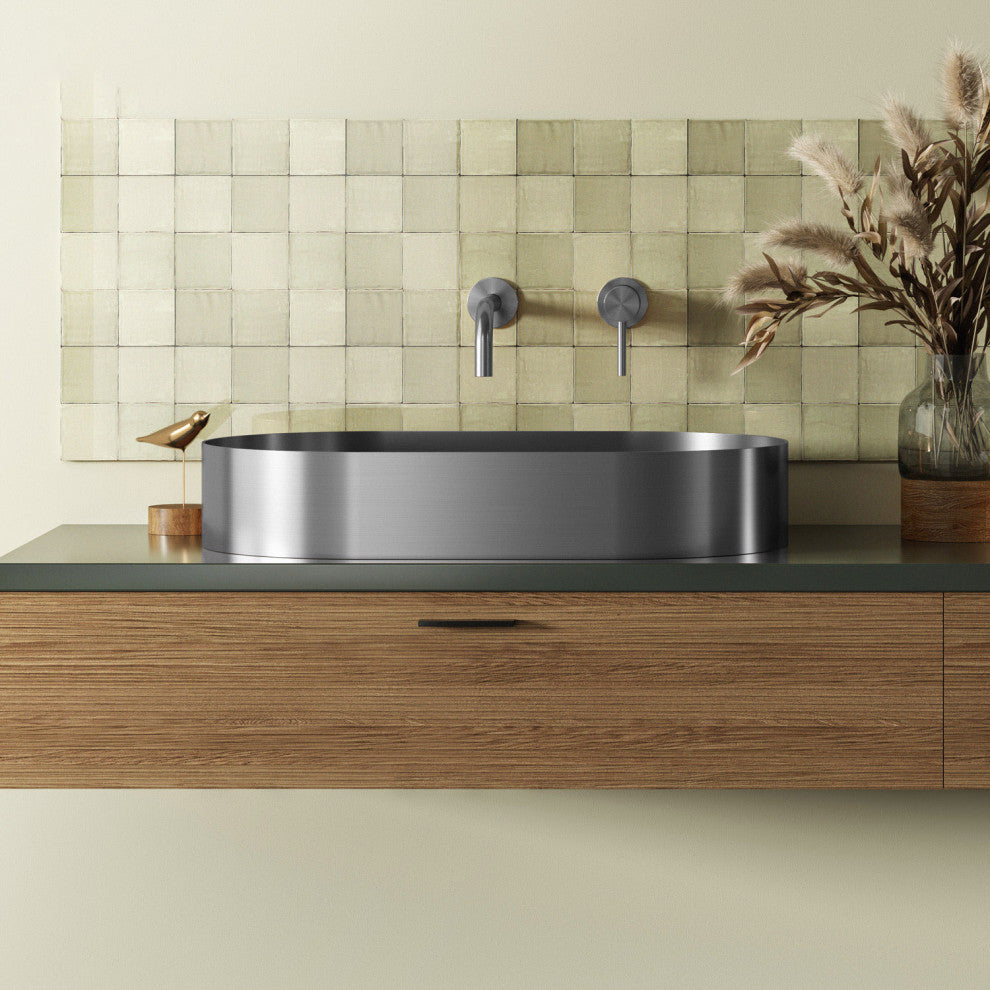 Elvera Modern Oval Vessel Sink, Brushed Silver