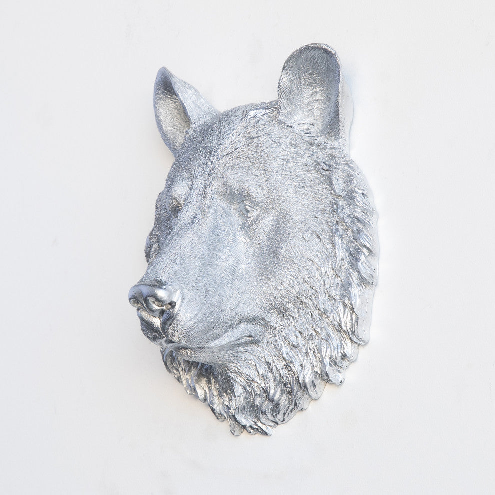 Faux Mini Bear Resin Wall Decor, Silver