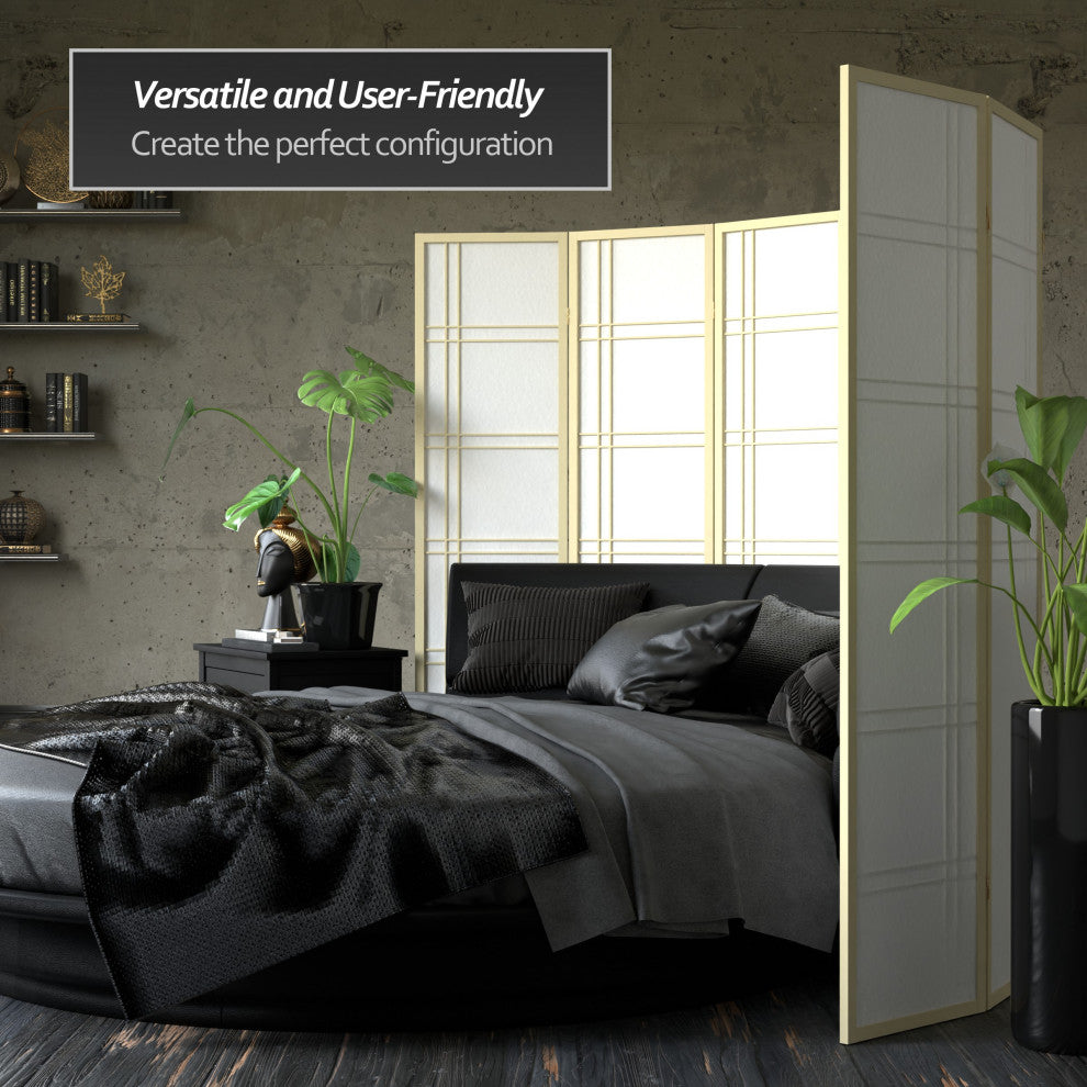 6' Tall Double Cross Shoji Screen, Special Edition, Ivory, 3 Panels
