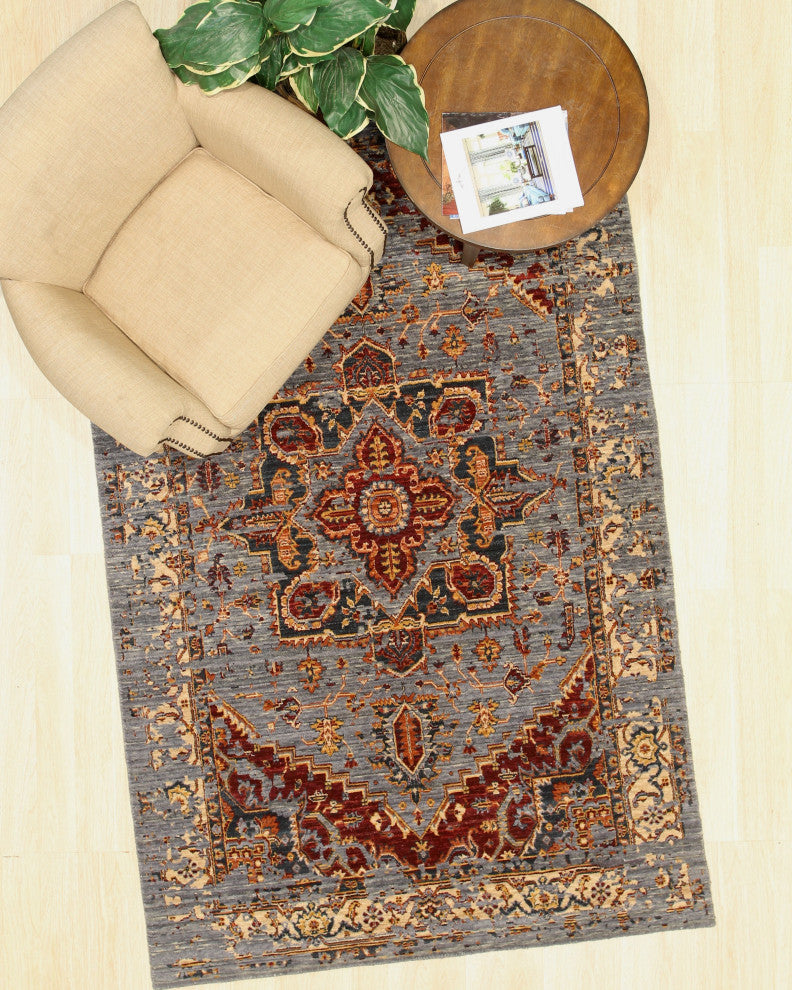 Gold Traditional Geometric Bohemian Serapi Area Rug