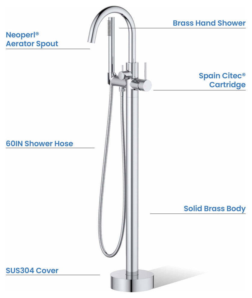Circular Single Handle Floor Mounted Freestanding Tub Filler, Chrome