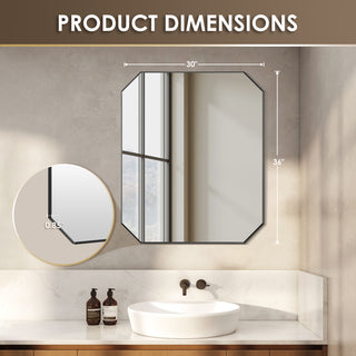 Allure Octagon Framed Bathroom Wall Mirror, Matte Black, 36"