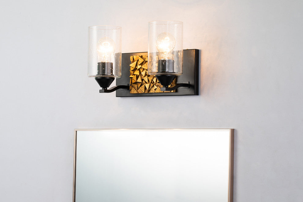 Bocage 2 Light Bath Vanity Light in Matte Black with Gold Accents