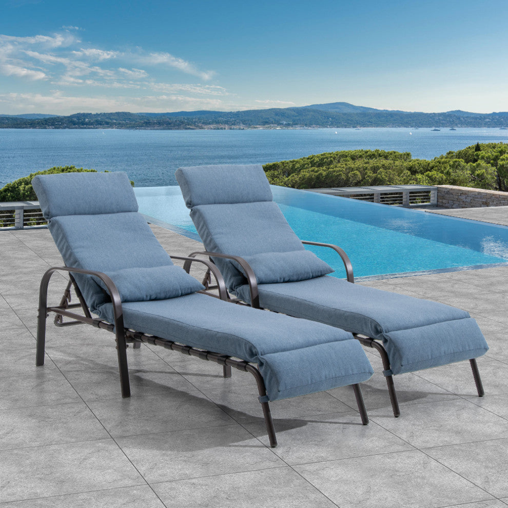 Set of 2 Adjustable Chaise Lounge Chair with Cushion & Pillow, Dark Blue