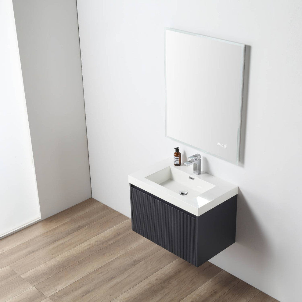 Floating Bathroom Vanity with Sink, Wall Mounted Vanity, Blue, 30" W/ Sink