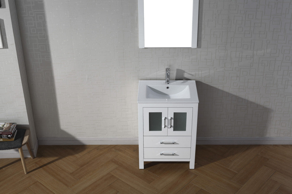Dior 24" Single Bathroom Vanity, White, White Ceramic, Brushed Nickel Faucet