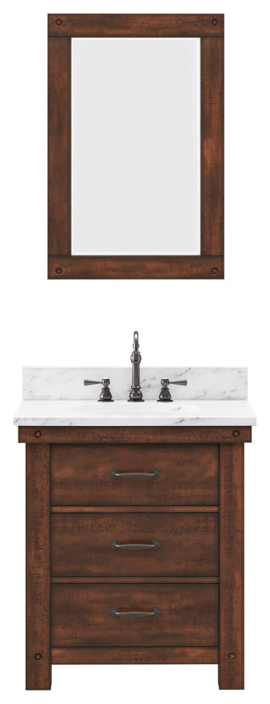 Aberdeen Carrara Marble Countertop Vanity in Rustic Sierra with Mirror