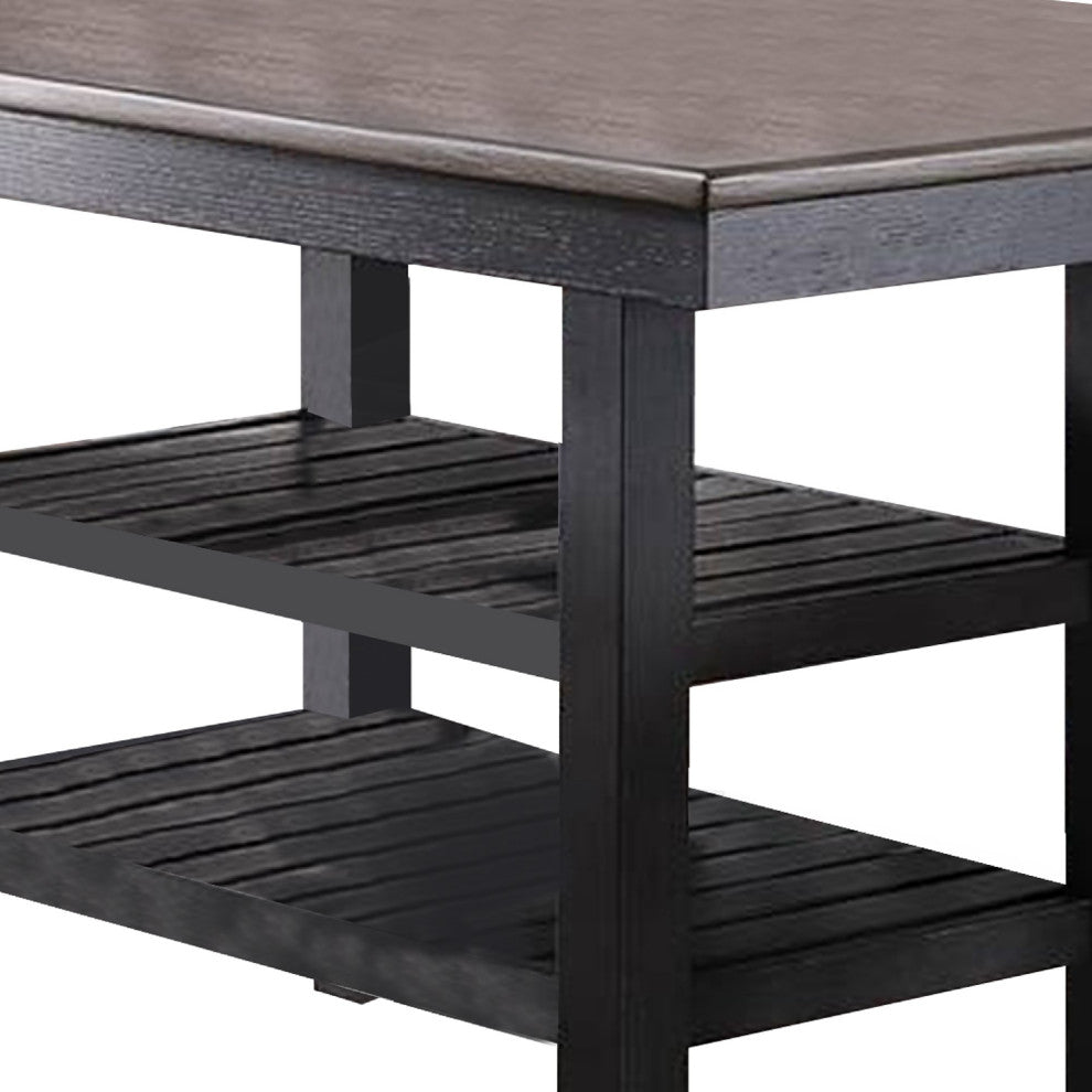 Benzara BM266502 Counter Height Table With 2 Open Shelves, Dark Brown