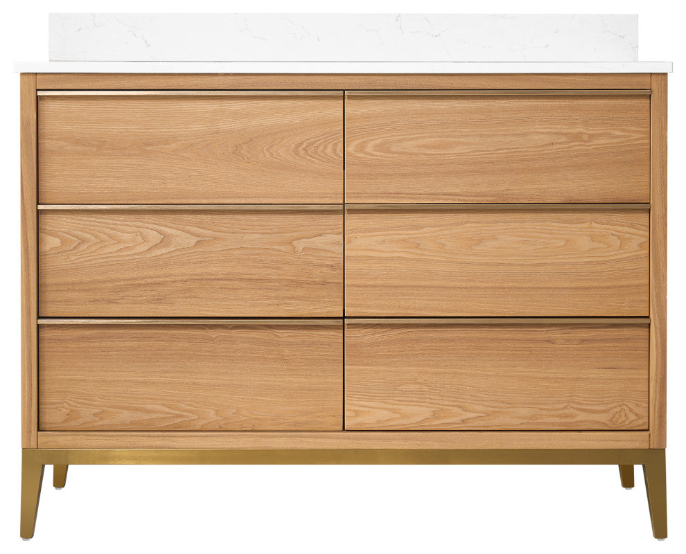 Nolan Freestanding Bathroom Vanity with Quartz Top, Light Oak, 48"