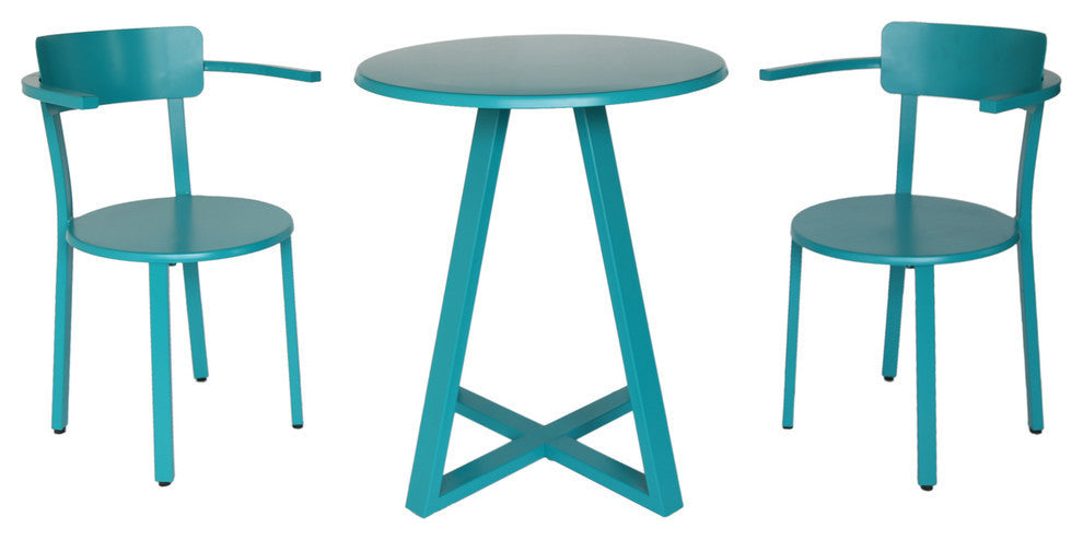 GDF Studio Kate Outdoor Iron Bistro Set, Matte Teal