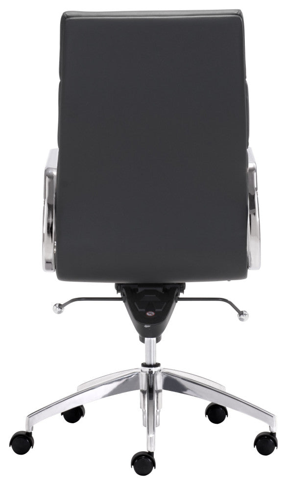 Chrome and Black Faux Leather Leather High Back Office Chair