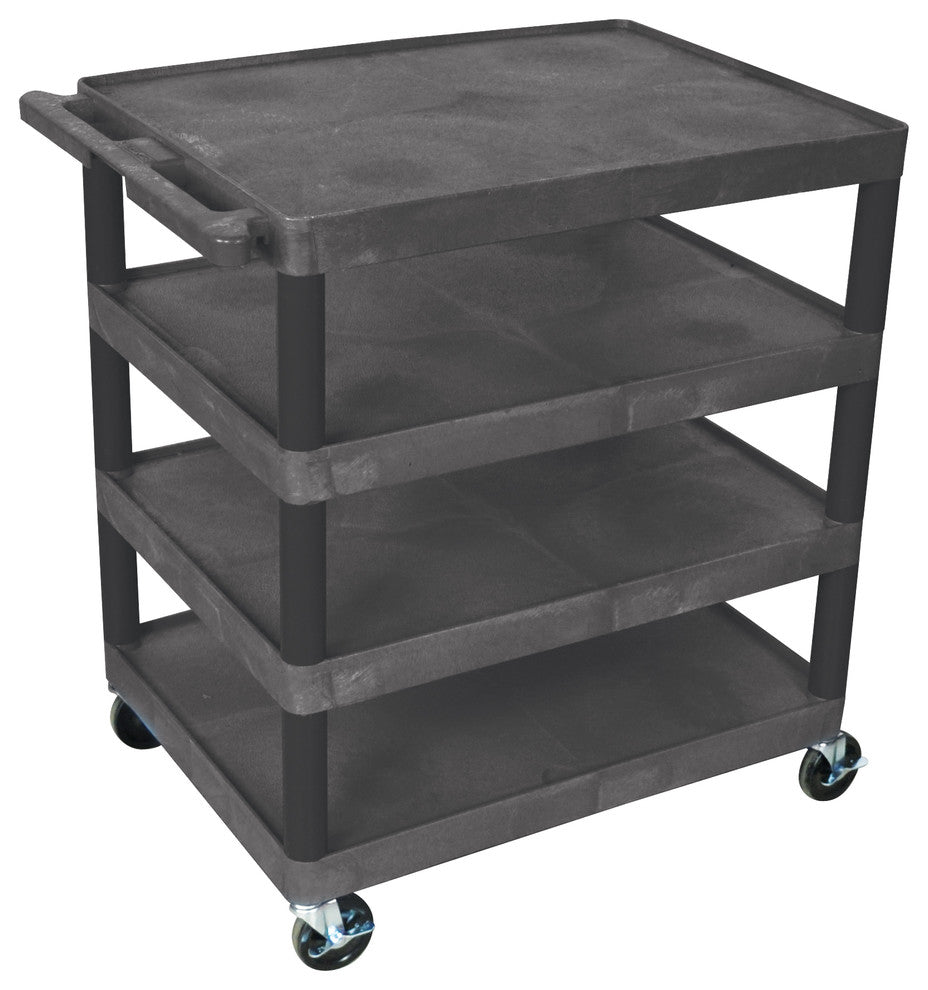Luxor 4-Flat Shelf Black Utility Cart