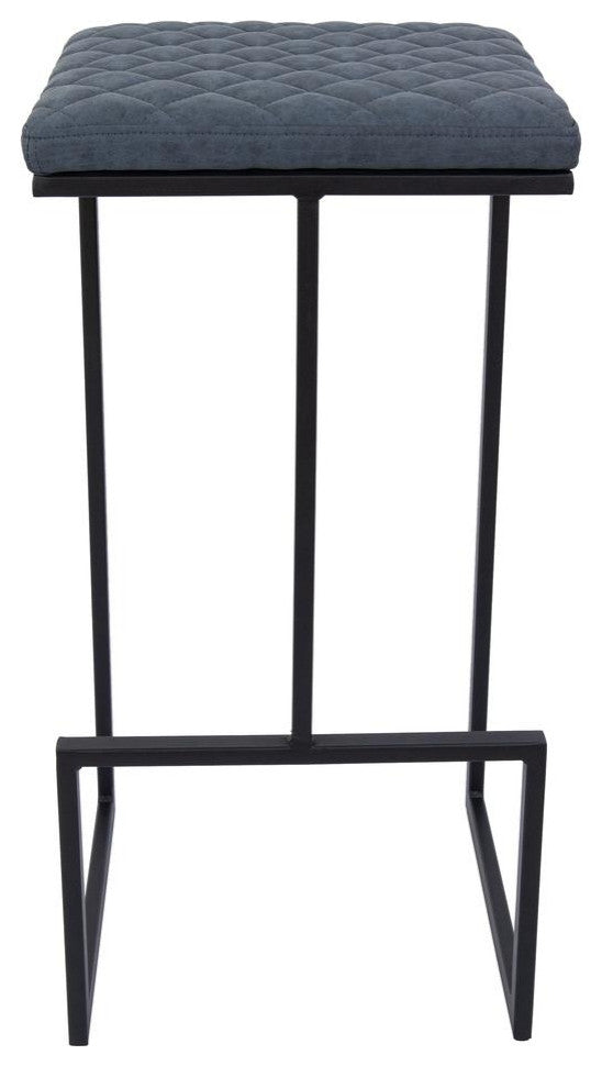 LeisureMod Quincy Quilted Stitched Leather Bar Stools With Metal Frame