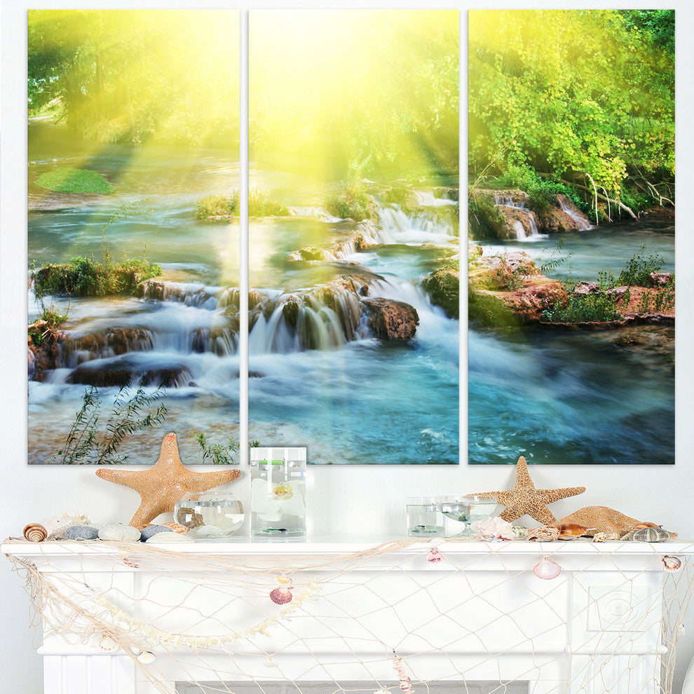 "Water Cascade Under Shiny Sun" Beach Metal Wall Art, 3 Panels, 36"x28"