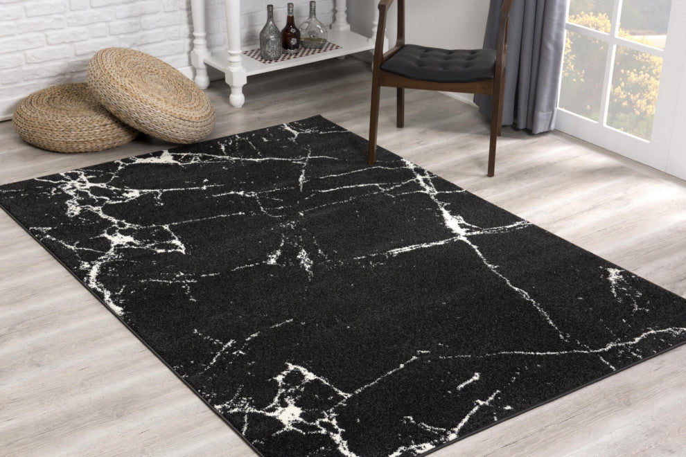 5"x8" Black and White Abstract Breakage Area Rug