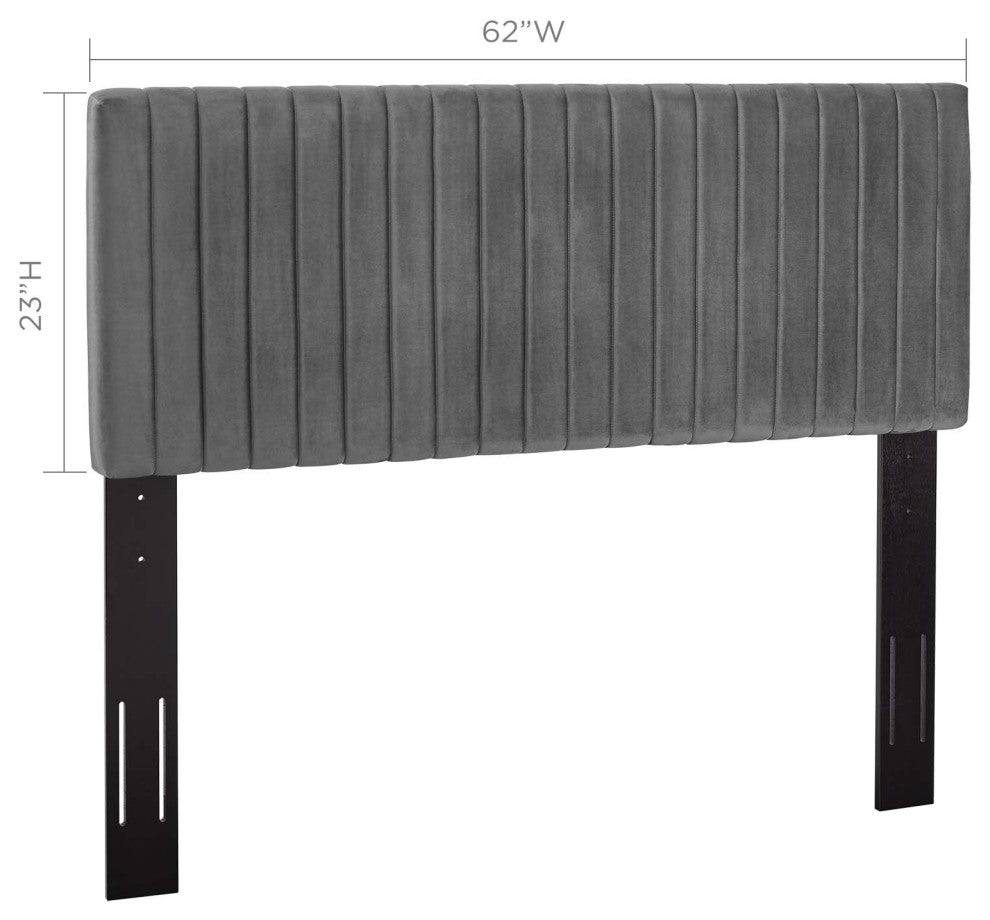 Contemporary Modern Full and Queen Size Headbaord, Velvet Fabric, Grey Gray