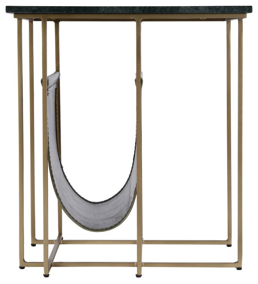 Stephanik 20.25"W Rectangular Marble/Leather Magazine Side Table, Green