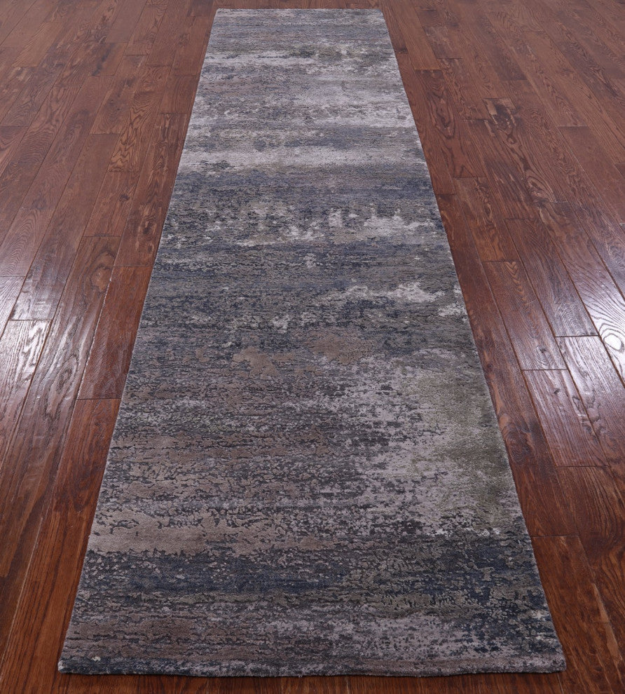 Runner Abstract Handmade Wool and Silk Rug 3' 0" X 12' 1" Q9082