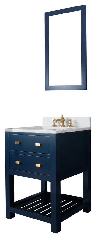 Madalyn 24" Monarch Blue Bathroom Vanity With Satin Brass Faucet And Mirror