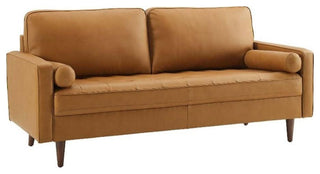 Modway Valour 73" Modern Top Grain Leather Upholstered Sofa in Tan