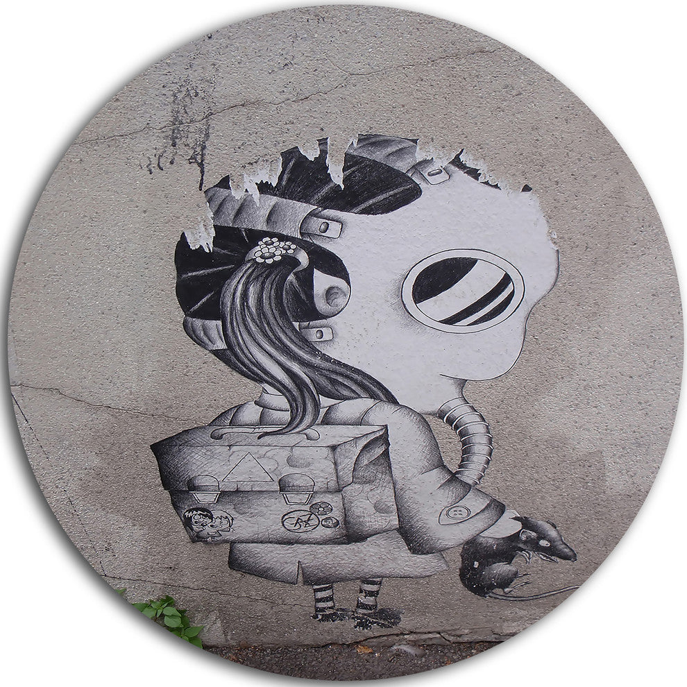 Rat Catcher Robot, Street Art Disc Metal Wall Art, 23"