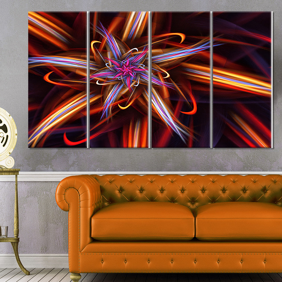 Red Purple Colorful Fractal Design, Floral Canvas Art Print, 48"x28", 4 Panels