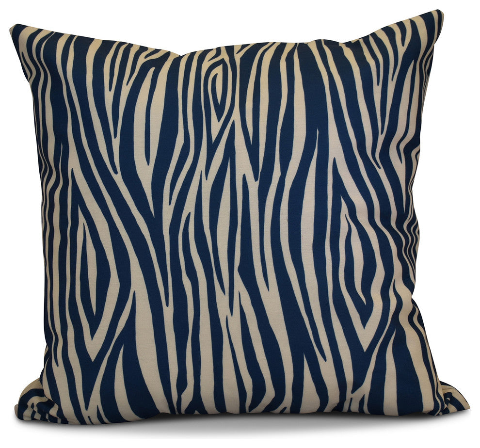 Wood Stripe Geometric Print Pillow, Navy Blue, 18"x18"