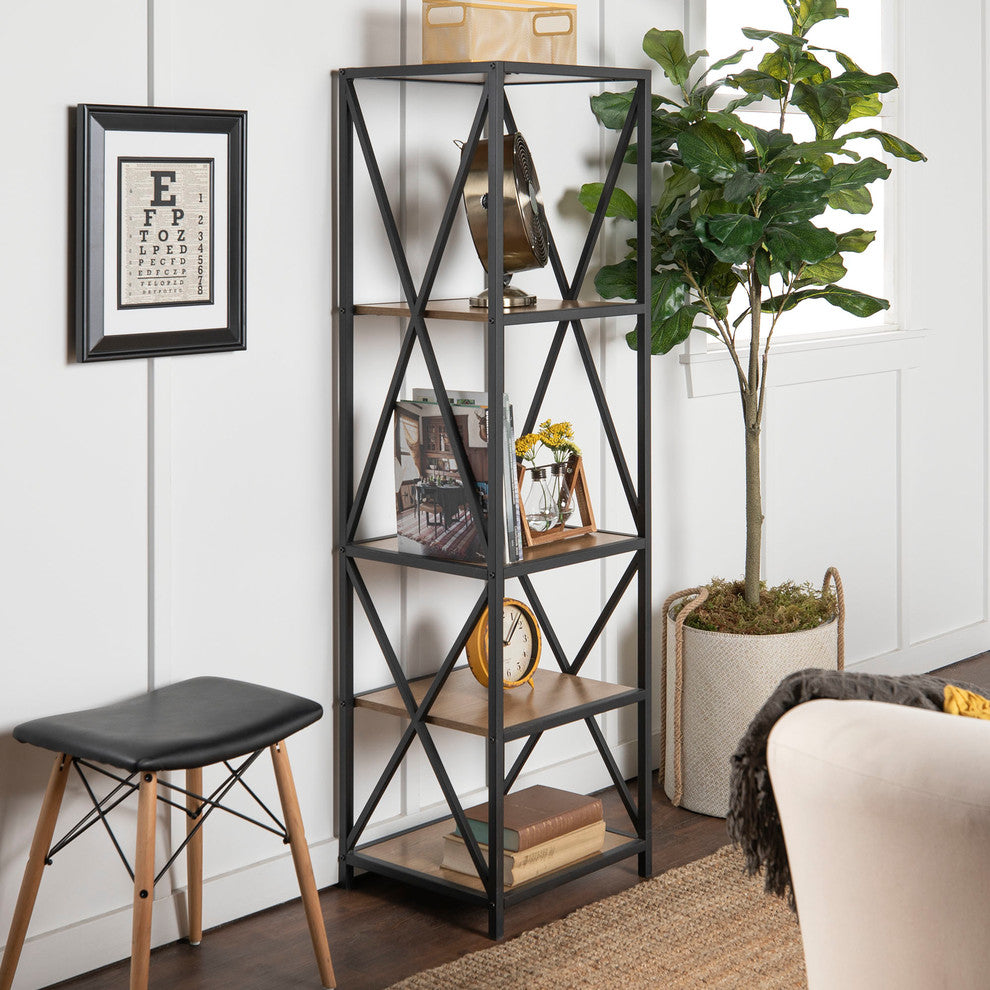61" Metal X Wood Bookshelf - Barnwood