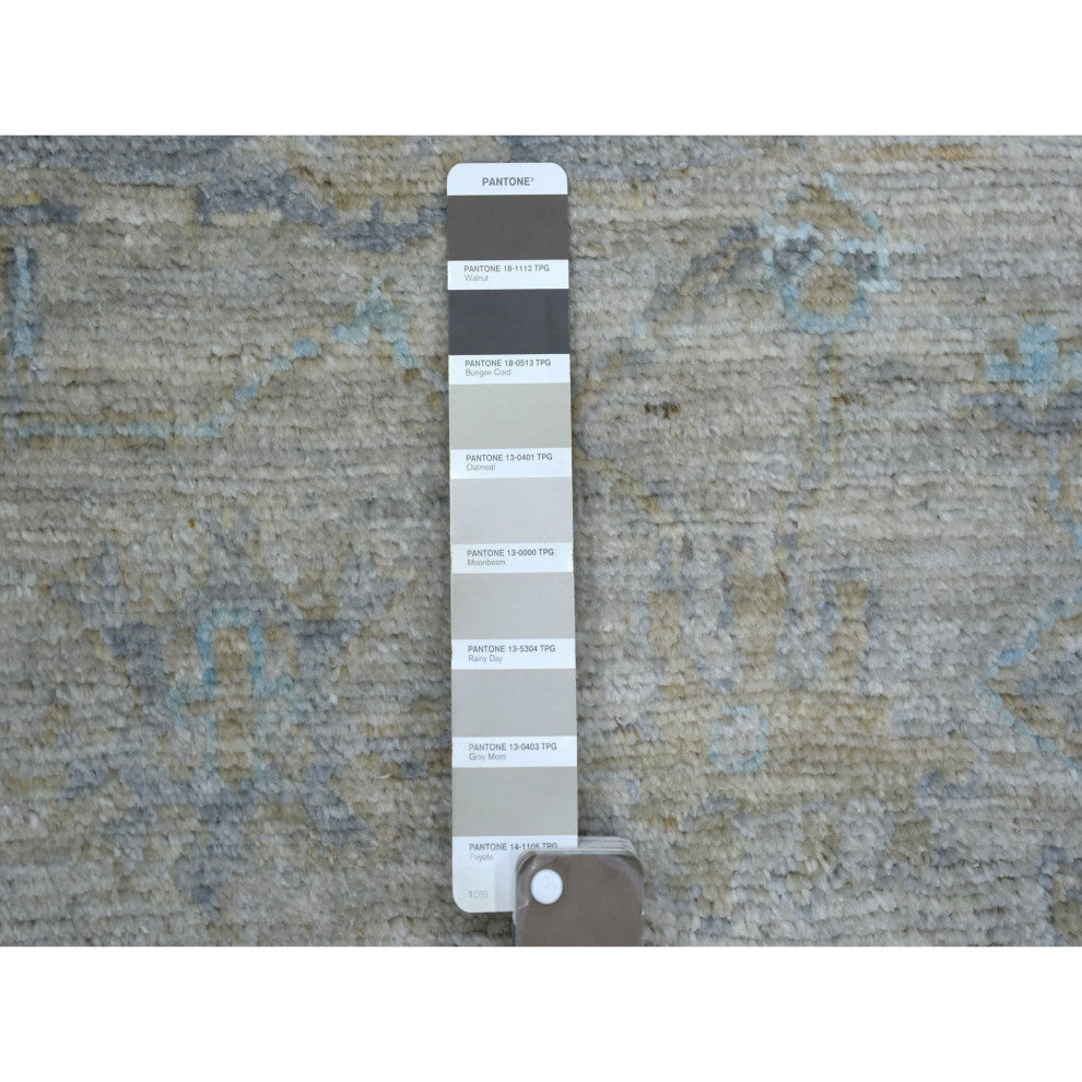 Taupe Hand Knotted Afghan Angora Oushak Hand Knotted Wool Rug, 3'3"x4'10"
